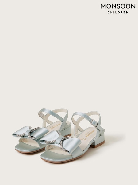 Monsoon Green Diamante Bow Satin Sandals (F91871) | ₪126 - ₪146