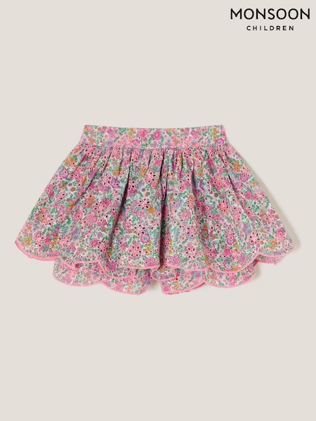 Monsoon Pink Broderie Floral Print 100% Cotton Skort (F91872) | 129 QAR - 148 QAR