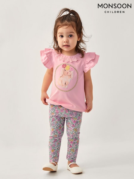 Monsoon Baby Bunny 100% Cotton T-Shirt and Floral Leggings Set (F91873) | ‏141‏₪ - ‏161‏ ₪