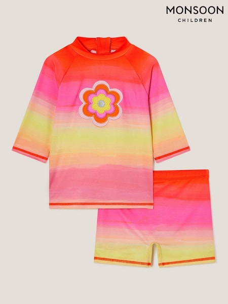 Monsoon Pink Flower Ombré UPF 50+ Rash Vest and Swim Shorts Set (F91878) | $66 - $76