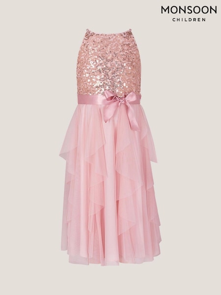 Monsoon Pink Sequin Waterfall Tulle Dress (F91882) | €65 - €71