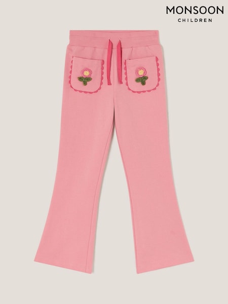 Monsoon Pink Crochet Flower Print Flare 100% Cotton Joggers (F91888) | ₪111 - ₪131