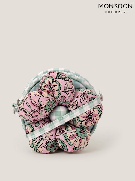 Monsoon Blue Flower Puff Round Gingham Bag (F91891) | ₪80