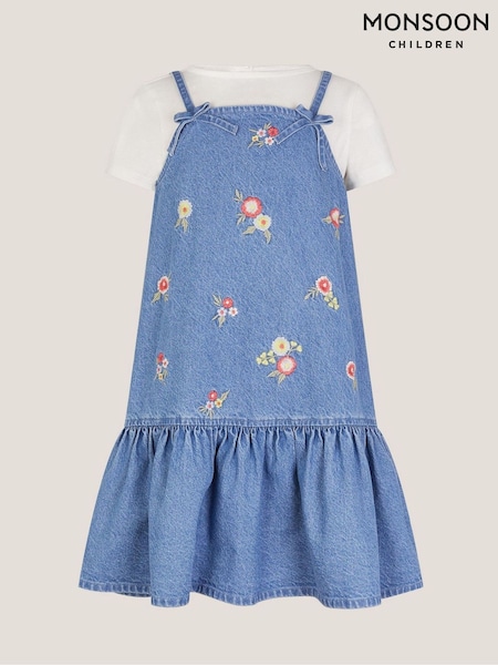 Monsoon Blue Floral Denim 100% Cotton Dress and T-Shirt Set (F91895) | ₪191 - ₪216