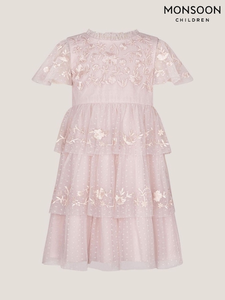 Monsoon Pink Sophie Embroidered Polka Dot Tulle Dress (F91906) | ₪251 - ₪302