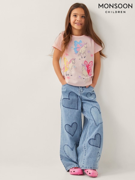 Monsoon Pink 100% Cotton Sequin Flying Unicorn T-Shirt (F91907) | 1,081 UAH - 1,322 UAH