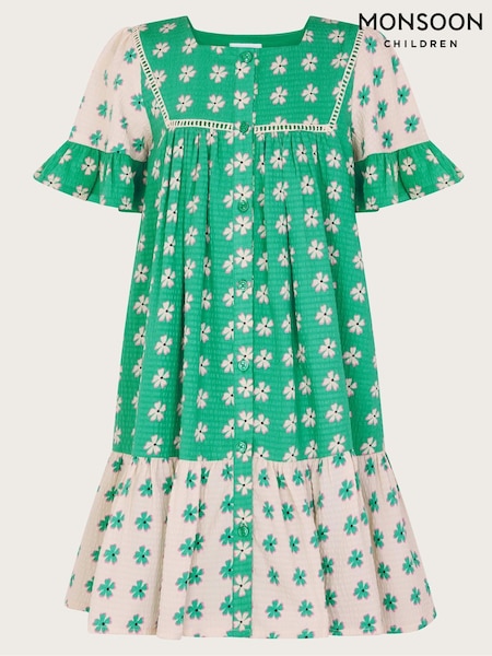 Monsoon Green Floral Colourblock Swing Dress (F91914) | €37 - €43