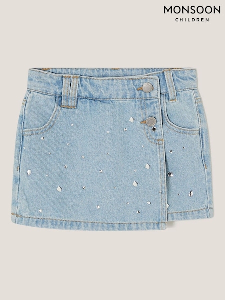 Monsoon Blue Jewel Embellished Denim 100% Cotton Skort (F91916) | R$ 215 - R$ 255