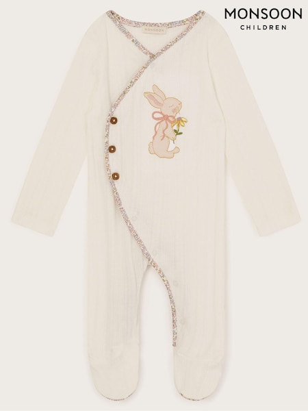 Monsoon Natural Newborn Peri Bunny Embroidered 100% Cotton Sleepsuit (F91917) | ₪141