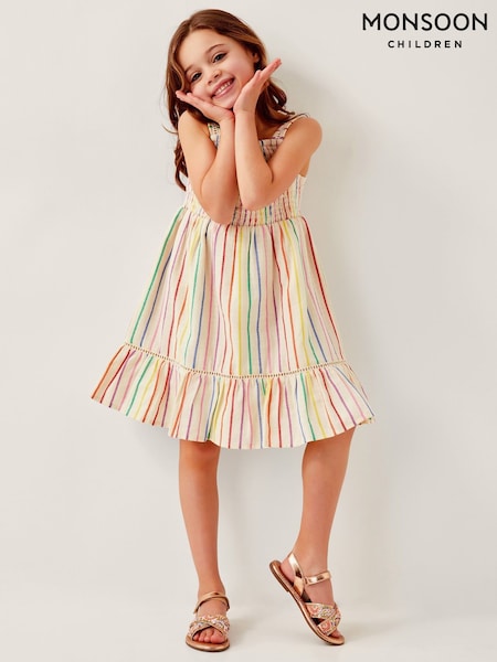 Monsoon Cream Strappy Stripe Smocked Dress (F91919) | ₪126 - ₪146