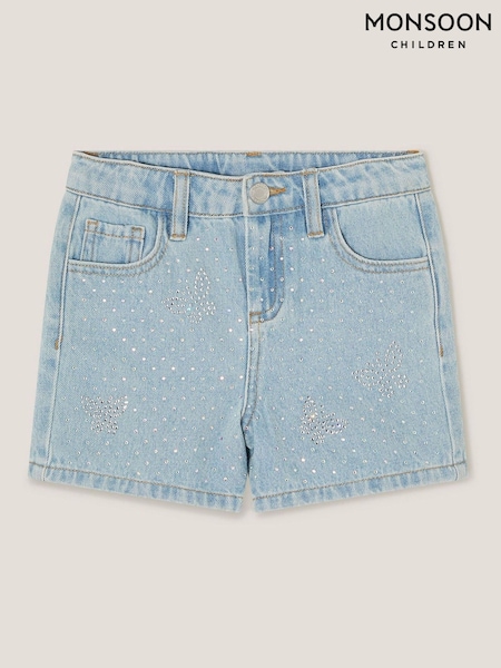 Monsoon Blue Rhinestone Butterfly 100% Cotton Denim Shorts (F91930) | R$ 235 - R$ 275