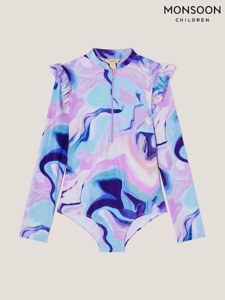 Monsoon Blue Marble UPF 50+ Long Sleeve Swimsuit (F91931) | $61 - $66