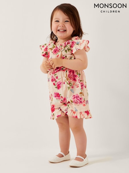 Monsoon Natural Baby Artisan Rose Print 100% Cotton Romper (F91935) | ₪91 - ₪101