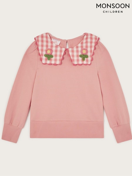 Monsoon Pink Floral Gingham Collar Sweatshirt (F91942) | ₪116 - ₪136