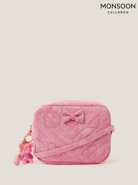 Monsoon Pink Heart Quilted Denim Cross-Body Bag (F91943) | ₪80