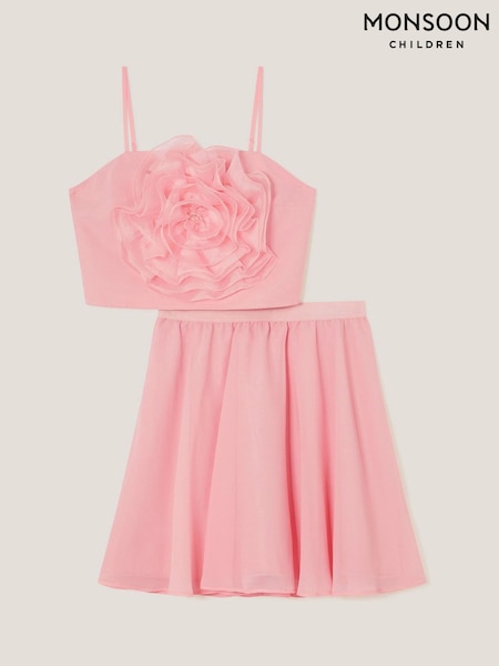 Monsoon Pink 3D Flower Crop Top and Skirt Prom Set (F91951) | AED440 - AED476