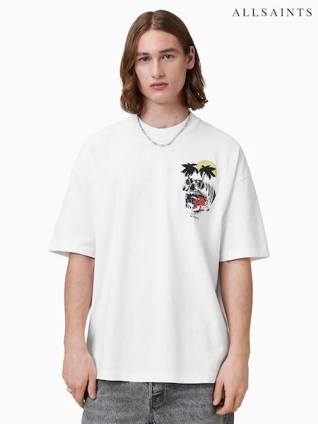 AllSaints White Breaker Crew 100% Organic Cotton T-Shirt (F91973) | €83