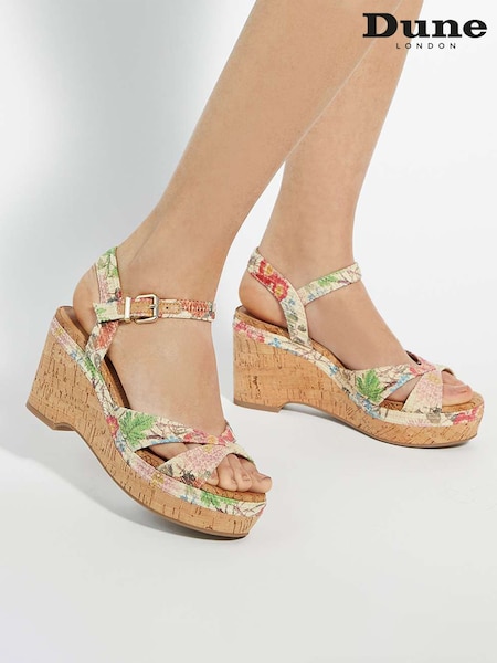 Dune London Multi Standard Fit Kelulu Cork Cross Wrap Wedge Sandals (F92017) | € 139