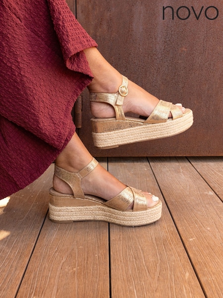 Novo Gold Wide Fit Bowen Mid Espadrille Wedge Sandals (F92053) | €52