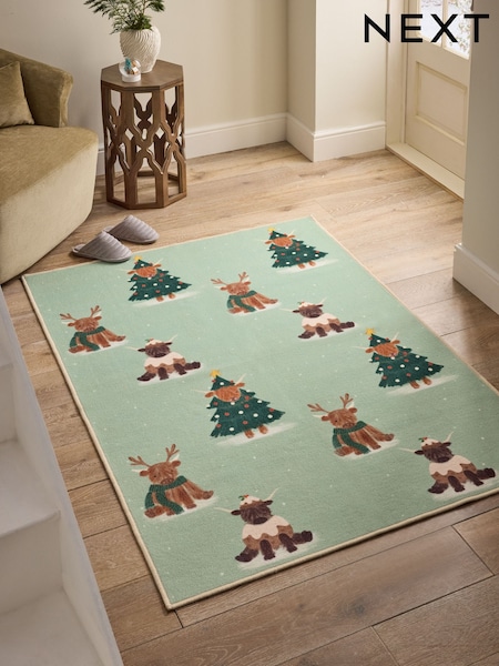 Sage Green Washable Christmas Hamish Rug (F92082) | AED162 - AED301