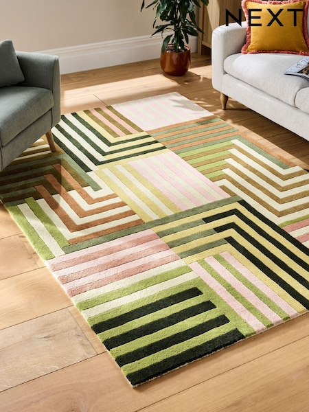 Green/Pink Paulo Geometric Stripe Rug (F92087) | €126 - €364