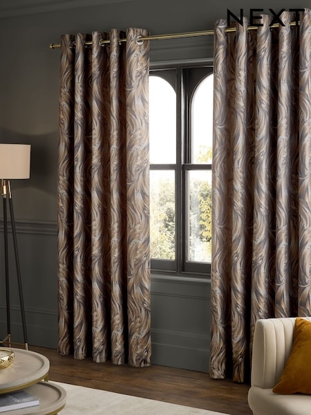 Bronze Metallic Swirl Jacquard Eyelet Lined Curtains (F92138) | AED416 - AED879