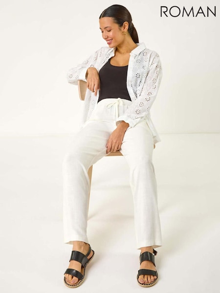 Roman White Full Length Linen Trousers (F92148) | 2,163 UAH
