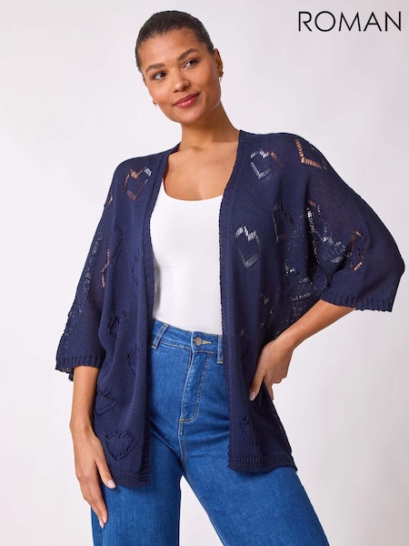 Roman Blue Pointelle Heart Knit Cardigan (F92154) | ₪283