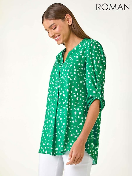 Roman Green Abstract Spot Print V-Neck Tunic Top (F92190) | €53