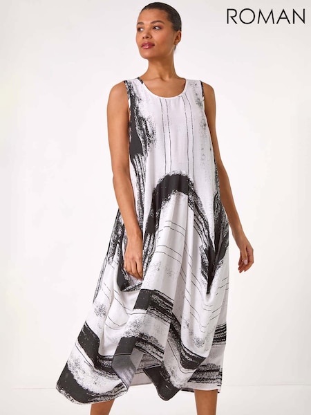 Roman White Abstract Bubble Hem Midi Dress (F92195) | 3,304 UAH