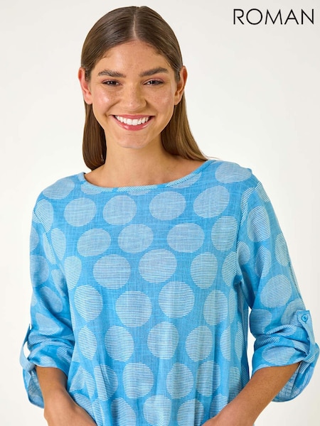 Roman Blue Spot Print Longline Tunic 100% Cotton Top (F92196) | €51