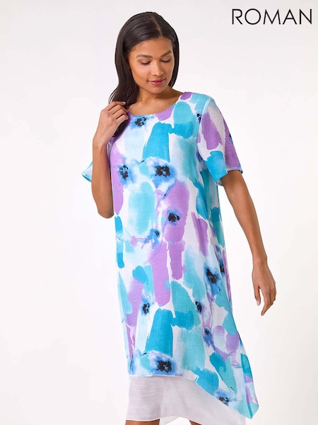 Roman Blue Abstract Print Double Layer Shift Dress (F92197) | €58