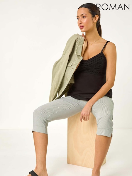 Roman Grey Striped Cropped Stretch Trousers (F92207) | AED233