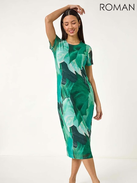 Roman Leaf Print Mesh Midi Dress (F92212) | €56