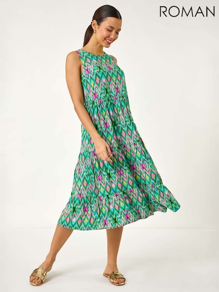 Roman Green Abstract Print Smock Midi Dress (F92216) | R$ 580