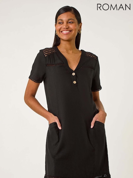 Roman Mix Button Shift Dress (F92221) | 372 LEI