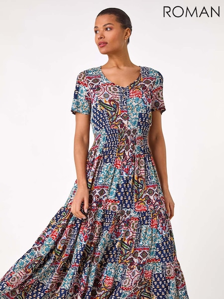Roman Blue Multi Print Maxi Dress (F92223) | R$ 605