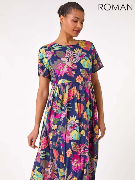 Roman Blue Floral Print Smock Midi Dress (F92247) | €63