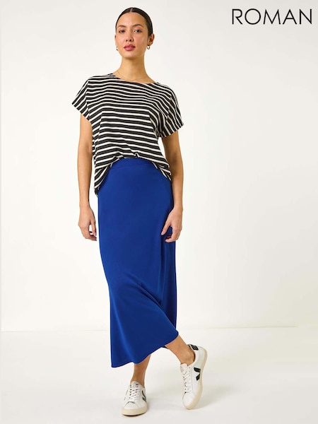 Roman Blue A-Line Pull On Stretch Skirt (F92252) | ₪251