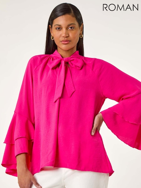 Roman Pink Frilled Sleeve Tie Front Top (F92258) | €57