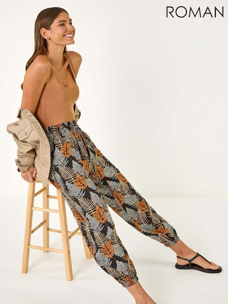 Roman Black Leaf Tie Waist Trousers (F92260) | €40