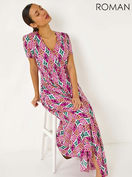 Roman lkat Print Button Through Maxi Dress (F92262) | 432 LEI