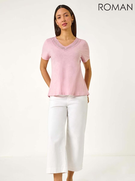 Roman Sequin Trim V-Neck Stretch 100% Cotton Top (F92264) | 45 €
