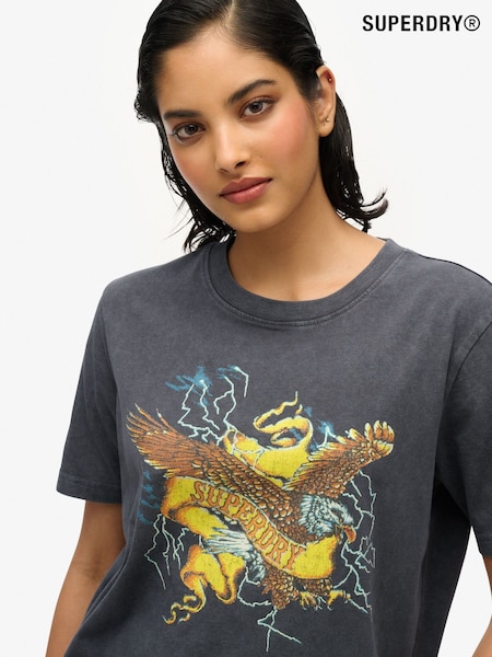 Superdry Grey 100% Cotton Biker Rock Graphic Relaxed T-Shirt (F92278) | €35