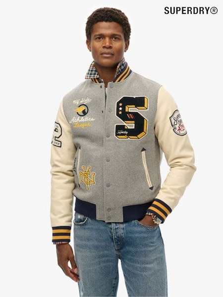 Superdry Grey College Patched Bomber Jacket (F92282) | €190