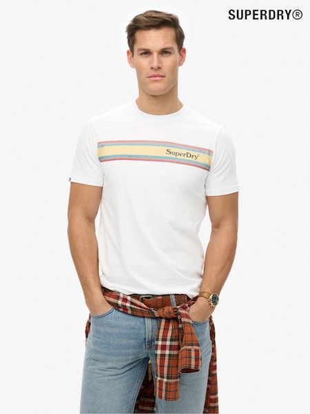 Superdry White Venue Logo Stripe Relaxed 100% Cotton T-Shirt (F92299) | R$ 295