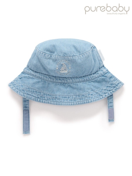 Purebaby Blue Denim Bucket 100% Cotton Hat (F92310) | €28
