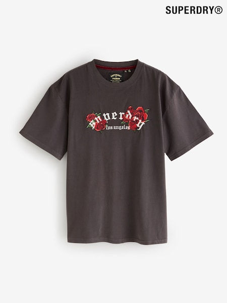 Preto - Superdry Oversized Night Garden T-Shirt (F92427) | R$ 265