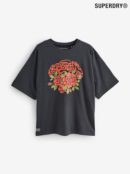 Preto - Superdry Oversized Biker Rock T-Shirt (F92428) | R$ 265