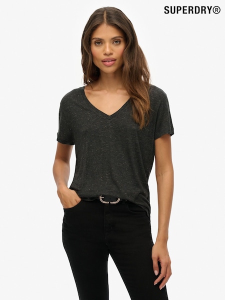 Preto - Superdry Studios Slub Emb Vee T-Shirt (F92442) | R$ 195